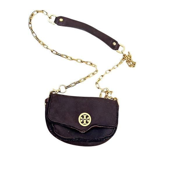 Faux Tory Burch Brown & Gold Crossbody Bag Chain Strap Spanish shearling lamb - Picture 1 of 8